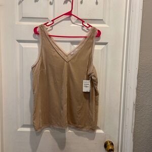 NWT Chelsea28‎ Nordstrom Velvet Tank Top V Neck Sleeveless Neutral Blouse Size L